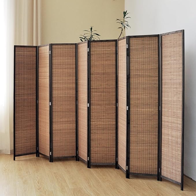 8 Panel Room Divider Screen,5.6 FT Tall Bamboo Divider Folding Privacy Screen,Freestanding Room Divider for Room Seperation,Brown