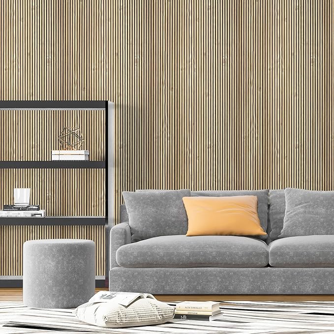 Art3d 4-Pack Glue-On Fine Bar Wainscoting Panel for Interior Wall Decor - 104 x 12 Inch Polystyrene Ultralight Slim Slat Wall Panels for Living Room Bedroom, Teak