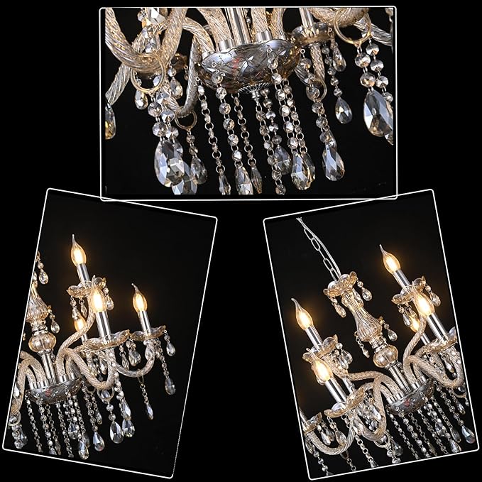 MALOSA Cognac 9 Lights Crystal Chandelier for Dining Room,Living Room,Bedroom