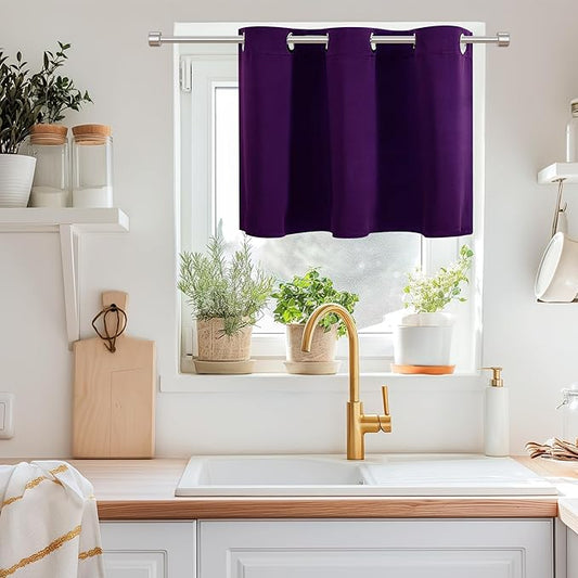 ChrisDowa Blackout Curtains 36 Inches Long for Living Room, Grommet Thermal Insulated Room Darkening Curtains for Bedroom (1 Panel Set, Royal Purple, 52W x 36L)