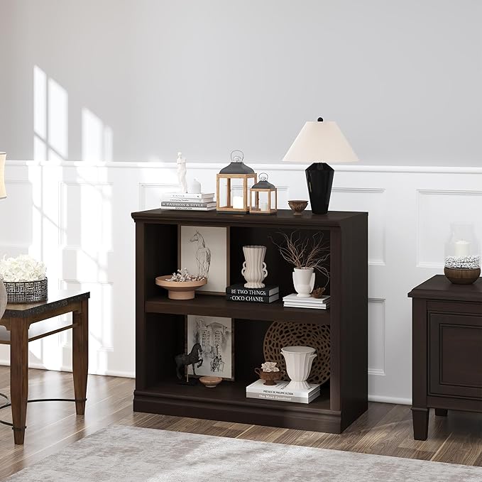 Bookcase, Open Storage Book Cases/Shelves, Floor Standing Indoor Furniture 2 Shelf Book case for Farmhouse Library Office Bedroom Kids, Dark Cherry - 2 Tier