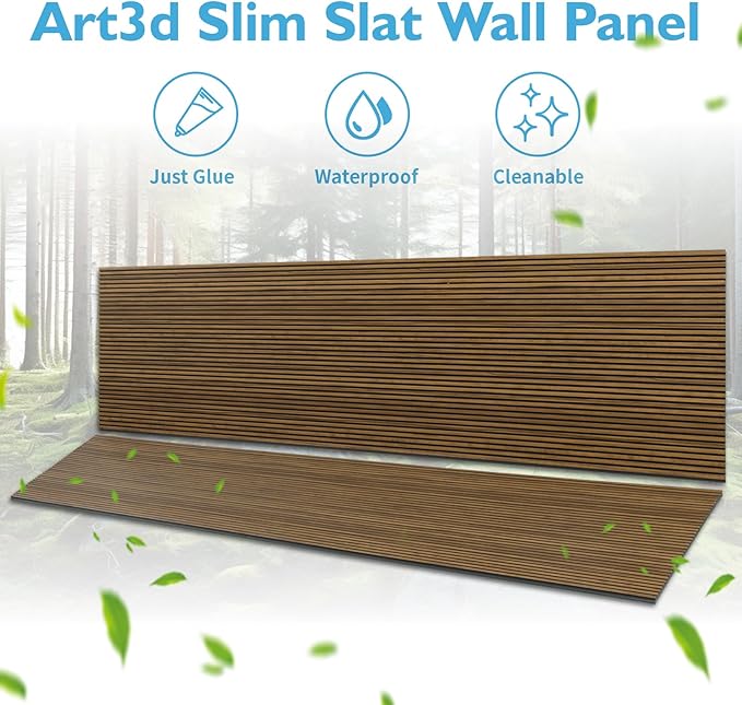 Art3d 4-Pack Glue-On Fine Bar Wainscoting Panel for Interior Wall Decor - 104 x 12 Inch Polystyrene Ultralight Slim Slat Wall Panels for Living Room Bedroom, Rosewood