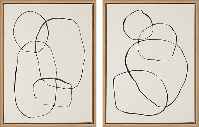 Kate and Laurel Sylvie Modern Circles and Going in Circles Framed Linen Textured Canvas Wall Art by Teju Reval, Set of 2, 18x24 Natural, Beautiful Abstract Wall Decor