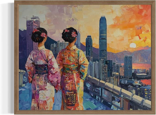 Hong Kong Art Print Poster, Asia Oriental Countries Culture Wall Art Asian Paintings for Bedroom Bathroom Living Room Decor 97 (Hong Kong, 8 x 10 inches, Wood Frame)