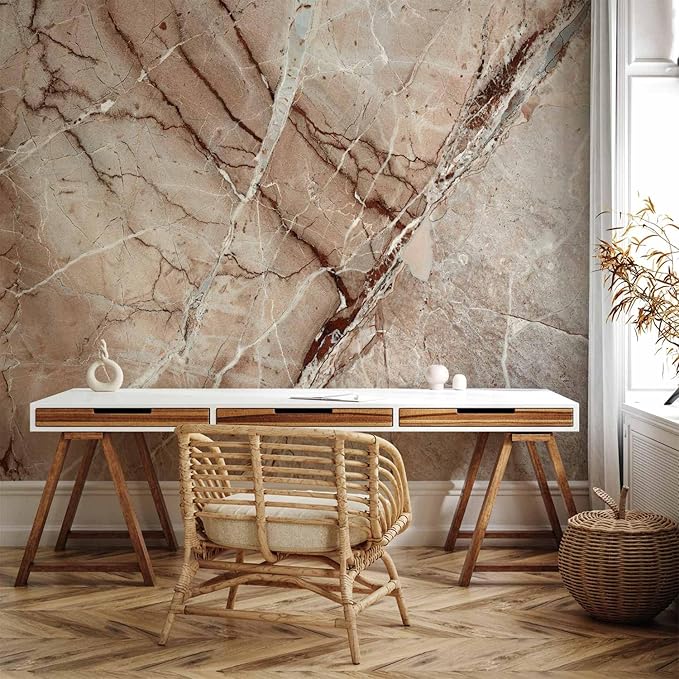 artgeist Wall Mural Stone 173x124 in - Peel and Stick Self-Adhesive Wallpaper Removable Large Sticker Foil Wall Decor Print Picture Image Design Faux Concrete Marble Like Beige f-C-0484-a-a