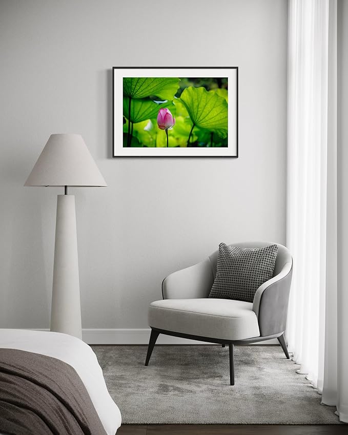 Oriental Beauty: Stunning Feng Shui Landscape Wall Art Prints for Home Decor in 3 Sizes (Graceful Emergence: Lotus Blossom and Its Visitor) (24" x 36")