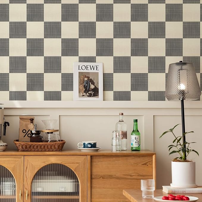 Buffalo Checkered Wallpaper – Modern Minimalist Black and White Plaid Peel and Stick Wallpaper, Self-Adhesive Vinyl for Home Decor, 17.7in x 236in