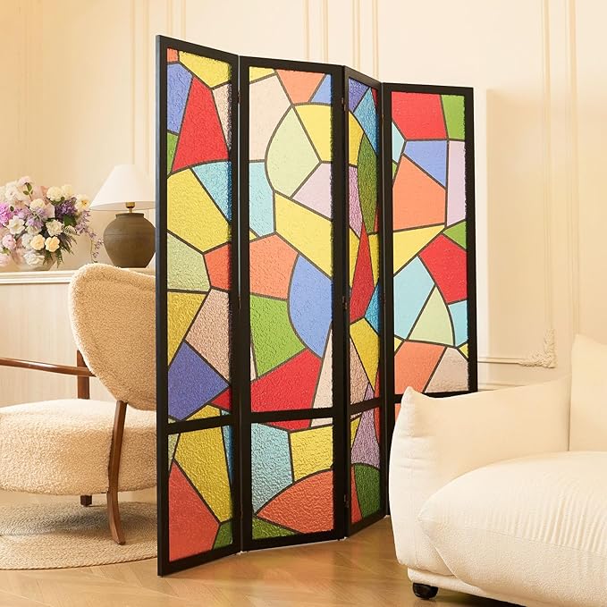 Acrylic Room Divider, 4-Panel Freestanding Partition Screen, Frosted Translucent Privacy Panel - Lightweight Modern Divider for Home Office Studio (Church, 4 Panels)