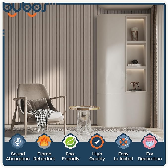 BUBOS 10 Pack Large Acoustic Panels, 48"X 12"X 0.4" Sound Proof Panels for Walls,Decorative Self-Adhesive Acoustical Wall Panels,3D Slat Sound Panels for Home Office Studio (Camel 01)