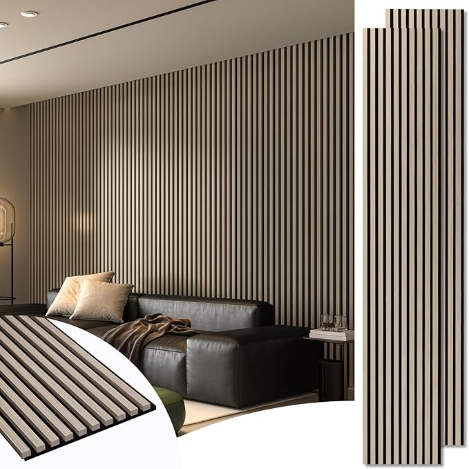 Art3d 2-Pack 108" x 12" Acoustic Wood Panels for Wall, Soundproof Wood Slat Panel for Wall and Ceiling, 3D Fluted Sound Absorbing Paneling for Interior Wall Decor, Living Room, Bedroom - Oak