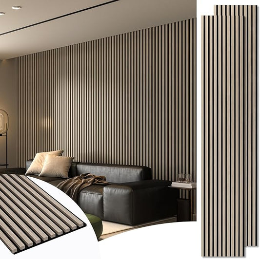 Art3d 2-Pack 108" x 12" Acoustic Wood Panels for Wall, Soundproof Wood Slat Panel for Wall and Ceiling, 3D Fluted Sound Absorbing Paneling for Interior Wall Decor, Living Room, Bedroom - Oak