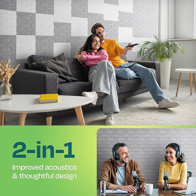 Acoustic Panels 18-Pack Soundproof Wall Panels 12"X12"X0.4" Brick Style Sound Panels Premium Sound Dampening Panels Easy Self Adhesive Installation - [Smoky White]