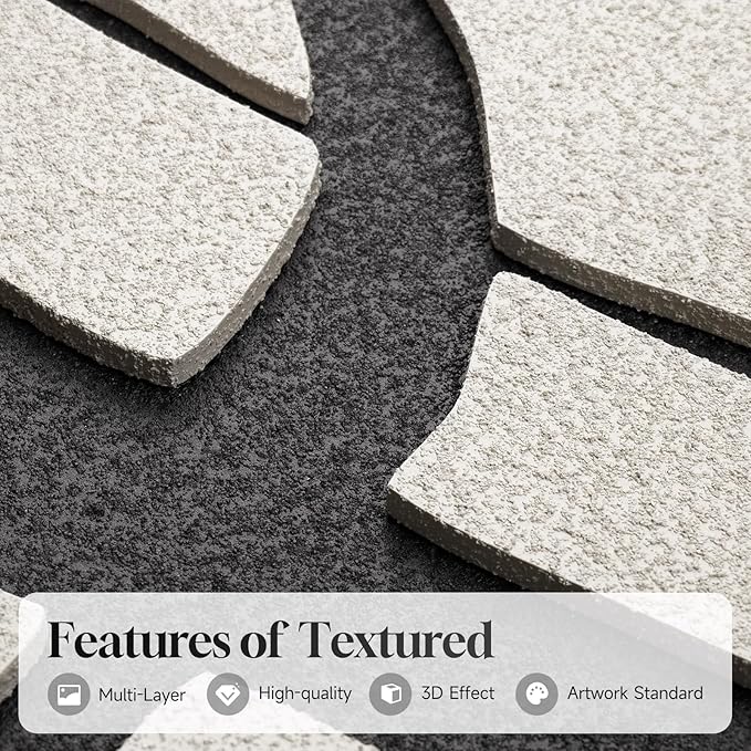 Large 3D Textured Framed Black and White Abstract Wall Art for Living Room, 3 Piece Modern Artwork for Walls, Minimalist Black White Texture Paintings for Hallway Office Wall Decor 24x36 In