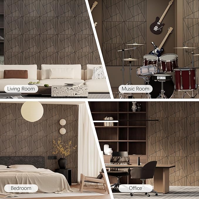 4 Packs Acoustic Wall Panels - Self-Adhesive 3D Wood Slat Wall Panel- Peel and Stick Sound Absorbing Panels for Noise Reducing - Feature Wall Decor for Home & Office