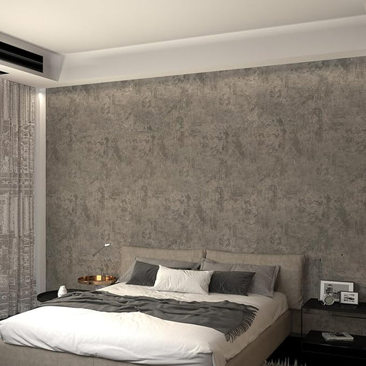 24"×354" Wide Thick Light Brown Grey Concrete Wallpaper Peel and Stick 3D Distressed Faux Vinyl Wrap Industrial Cement Contact Paper Matte Textured Wall Sticker for Gym Bathroom Bedroom Walls