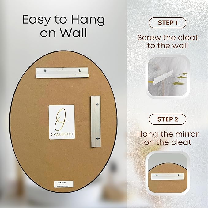 OVALCREST - Oval Wooden Beveled Wall Mirror for Home Decor, Bathroom, Vanity, Bedroom, Living Room, Hallway - London Style (Gold Leaf) 25.1 x 19.1