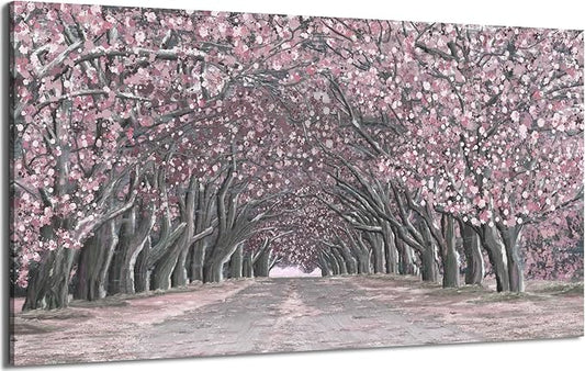 Nicetop Oversized Wall Art for Living Room – Pink Abstract Cherry Blossom Tree Tunnel Canvas Print Extra Large Romantic Spring Landscape Artwork Forest Picture Bedroom Girls Women Room Decor 58x29Inch