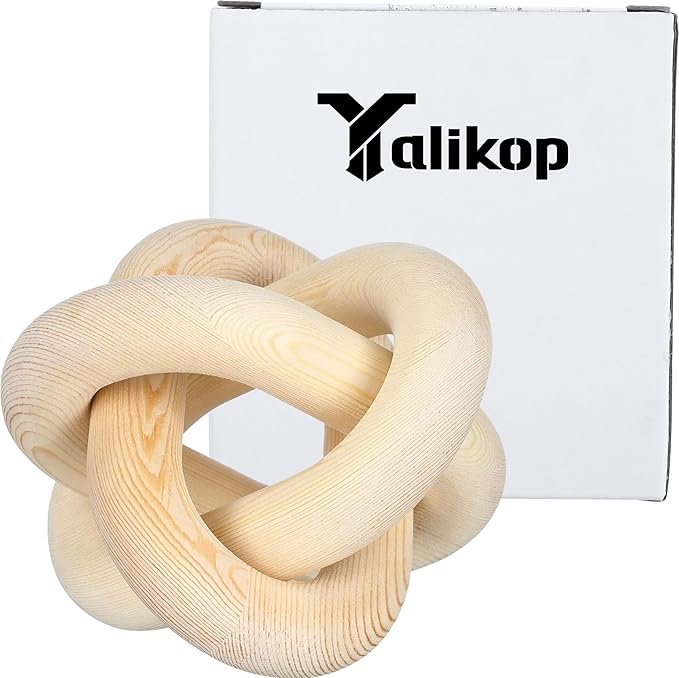 3 Link Wood Knot Decor - Hand Carved Coffee Table Decoration, Boho Chain Link Decor, Modern Shelf, Rustic Objects for Home Living Room Bedroom(Natural)