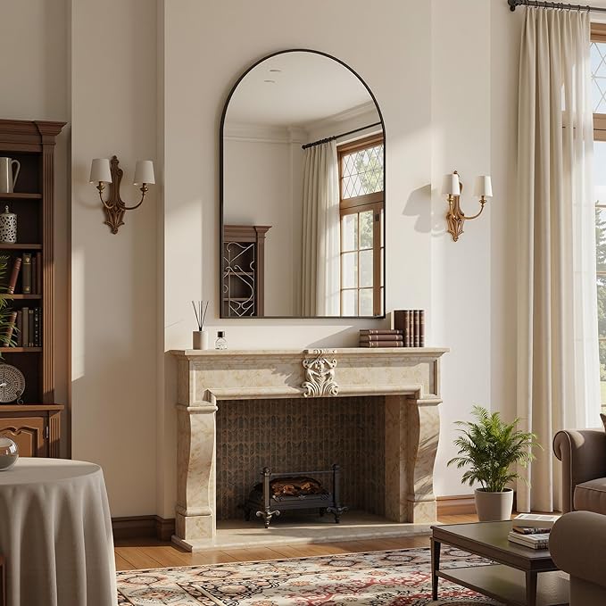 Antok Wall Mirror, 24"x36" Bathroom Vanity Mirror, Anti-Rust HD Tempered Glass, Wall Mounted Mirrors for Living Room, Entryway, Black Frame, Arched