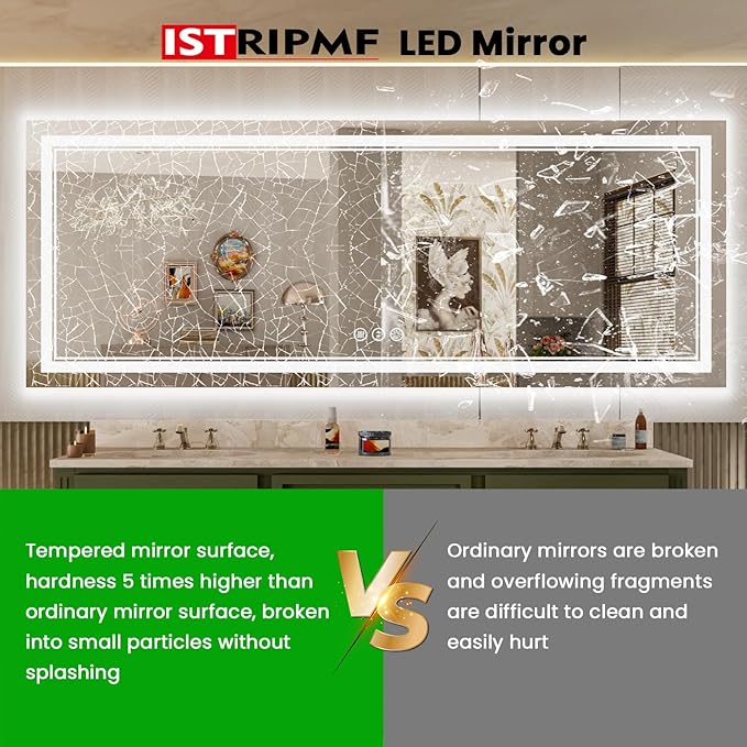 84x32 Inch Large LED Mirror Bathroom with Lights, Backlit and Front Lighted Bathroom Vanity Mirror for Wall, Anti Fog,Dimmable,Shatterproof