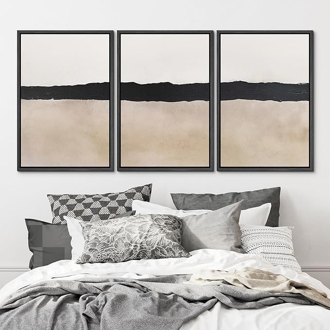 MUDECOR Framed Wall Art Print Set Minimalist Abstract Black Horizontal Brushstroke Illustrations Modern Art Boho Decorative Colorful Chic for Living Room, Bedroom, Office - 24"x36"x3 Black