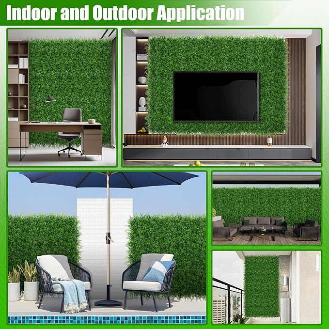 20"x20" 12pcs Grass Wall Panels, Artificial Fern Grass Backdrop with UV Protection, Fake Greenery Plant Boxwood Panels, Green Wall Decor for Outdoor Indoor Patio Garden Backyard