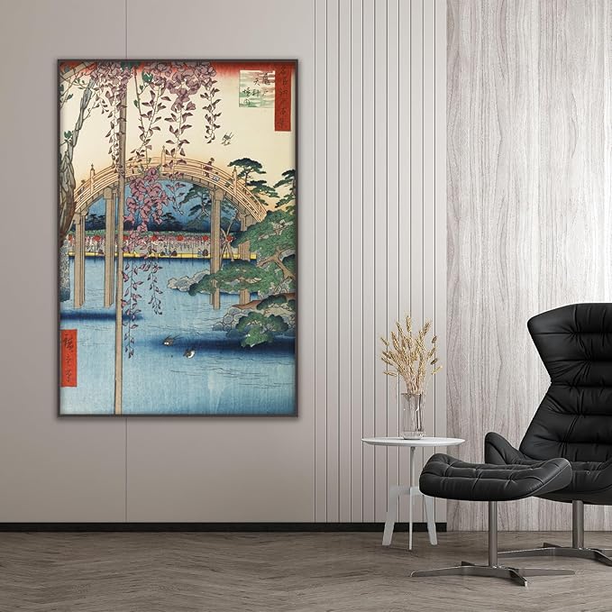 OKRA Utagawa Hiroshige Wall Art Poster - The Bridge with Wisteria Print - Japanese Painting Landscape Pictures - Modern Canvas Home Decor for Kitchen Bedroom Unframed(12×16in/30×40cm)