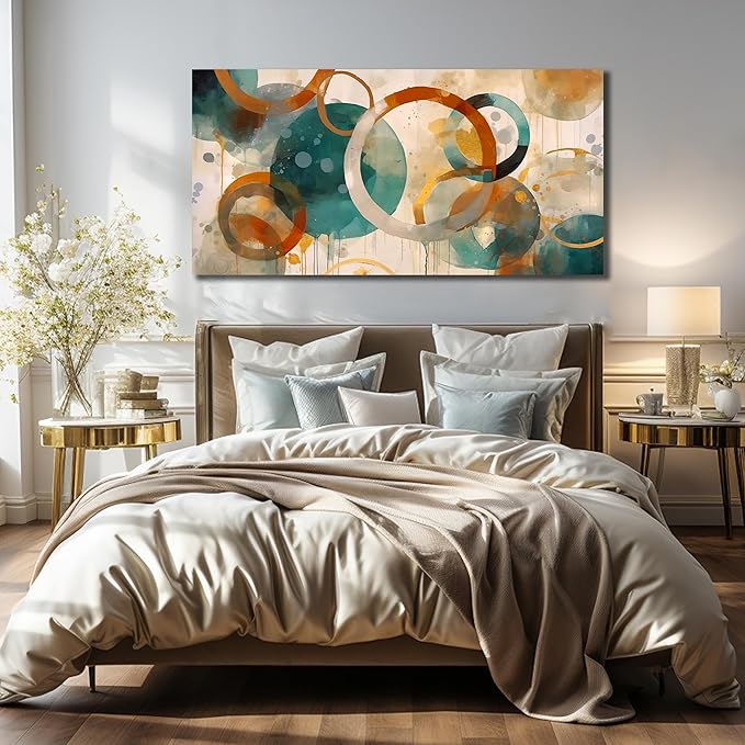 CANEITO Abstract Wall Art for Living Room, Circle Canvas Wall-Decor for Bedroom, Geometric Print Artwork, Size 59 x 29 Inches