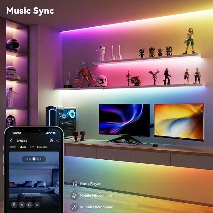 MIWISE COB LED Strip Light,RGB Smart IC COB LED Strip Lights Music Sync Bluetooth with APP Control,Addressable Color Chasing DIY 16M Colors,LED Tape Lighting for Bedroom Home Party Decor,9.84ft