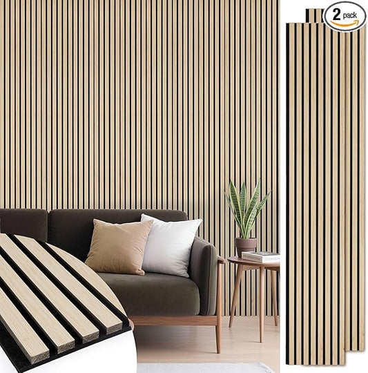 Acoustic Wood Slat Panels 2 Pack 106" x 12.6", Soundproof Wooden Wall Panels, 3D Fluted Panel for Interior Wall Decor, Living Room, Bedroom - Oak (Cover Approx. 19 sq.ft)