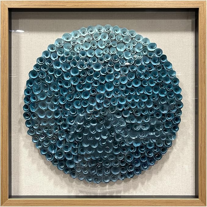 LIUZEYUE - Frame artwork on the wall, handmade wooden flowers, 3D wall decoration, modern living room, 31.5 "x31.5 blue