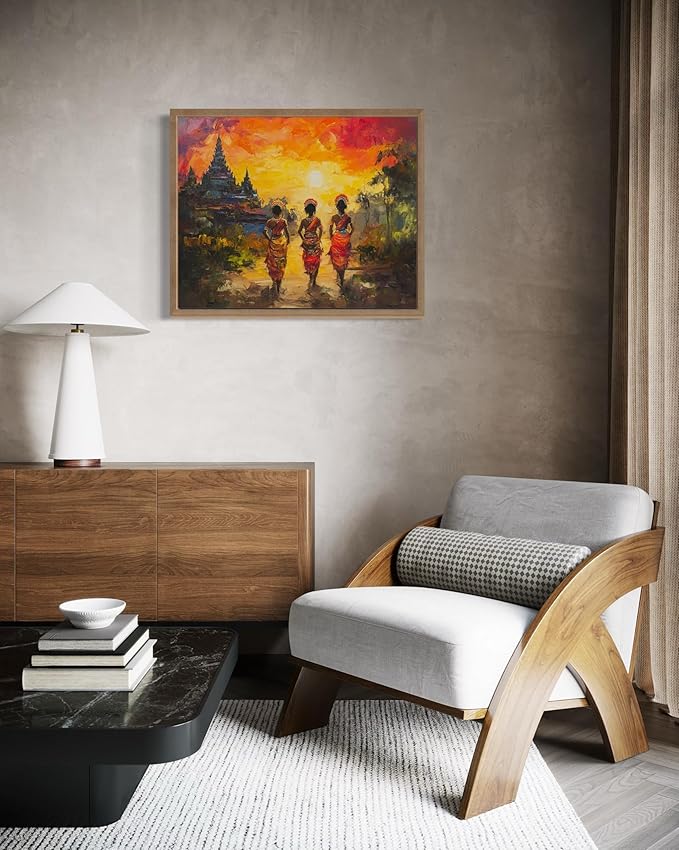 Cambodia Art Print Poster, Asia Oriental Countries Culture Wall Art Asian Paintings for Bedroom Bathroom Living Room Decor 97 (Cambodia, 16 x 20 inches, Wood Frame)