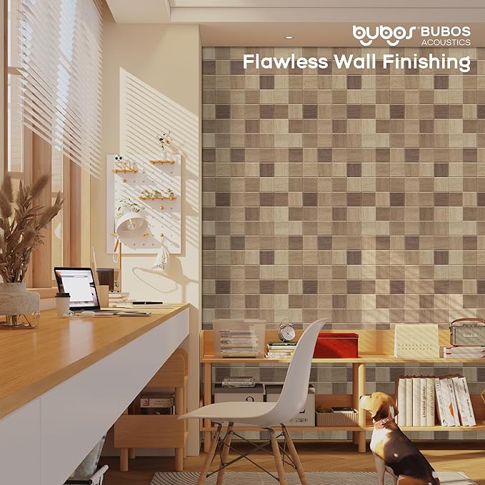 BUBOS Large Acoustic Panels,6 Pack Wood-Pattern Printing Soundproof Wall Panels, Total Size 70.8 x 47.2 Inches Self-Adhesive Decorative Sound Absorbing Panels for Studio, Home,36-Cell Parquet Weave
