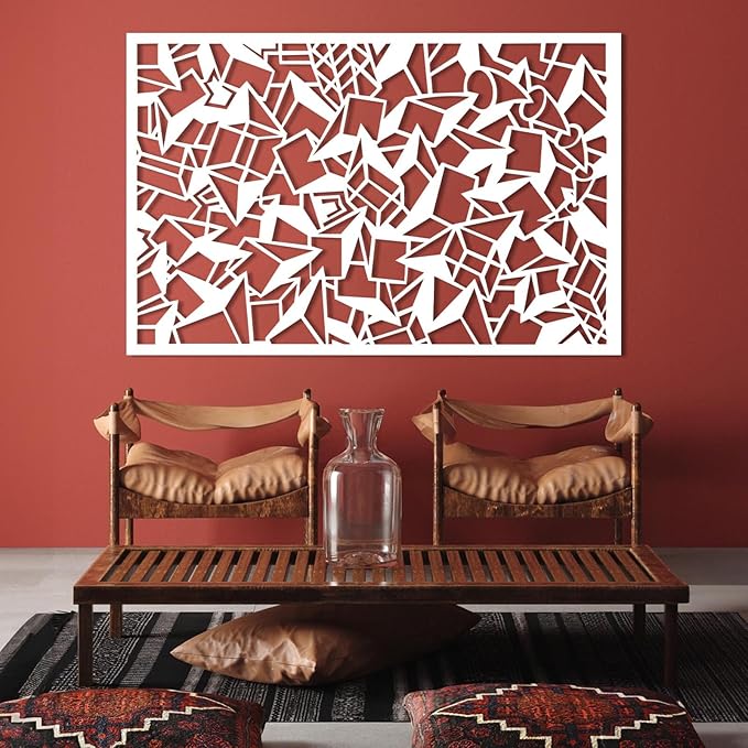 Abstract Geometric Metal Wall Art, Modern Geometric Metal Wall Art, Large Minimalist Geometric Wall Decor, Square Circular Triangle Wall Sculpture for Living Room, Office (White, 59"x38"/150x98cm)