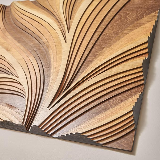 NEODECO Parametric Wood Verso Frameless, Award Winner-A'Design 2025, Wood Wall Art, 3D wood wall sculpture, Abstract wall decor, Acoustic wall panel (Small)
