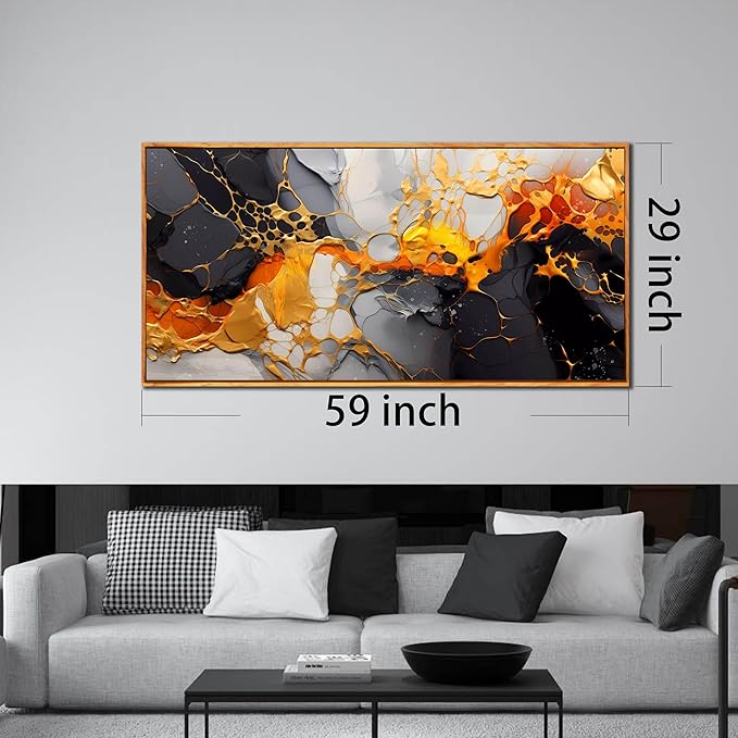 Canvas Wall-Art Black and White - Large Abstract Wall Art for Living Room - Yellow Wall Decor Bedroom Office Pictures Size 29" x 59"