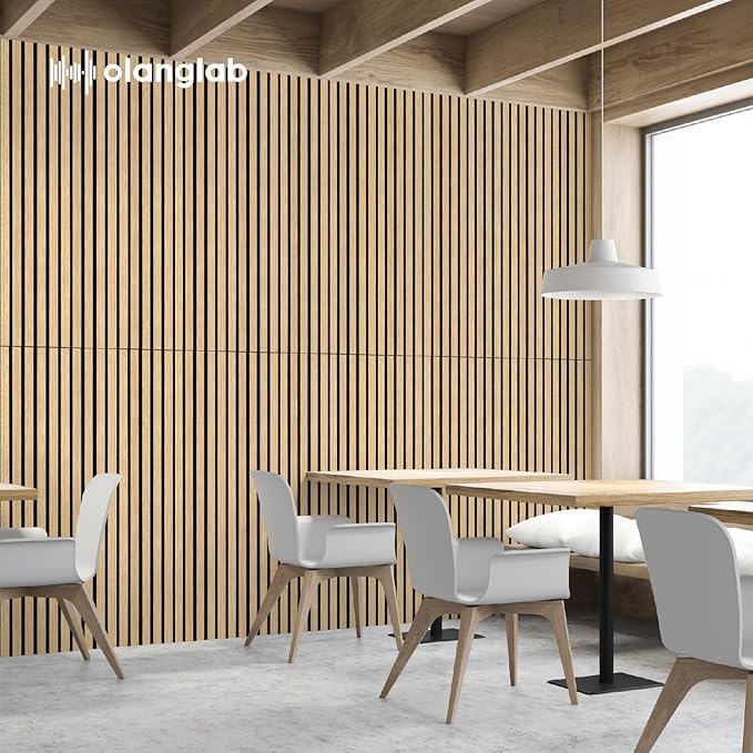 Olanglab Acoustic Wood Wall Panels 4 Pack, Sound Dampening Wood Slat Wall Panels 23.6" x 47.2", Cool Oak