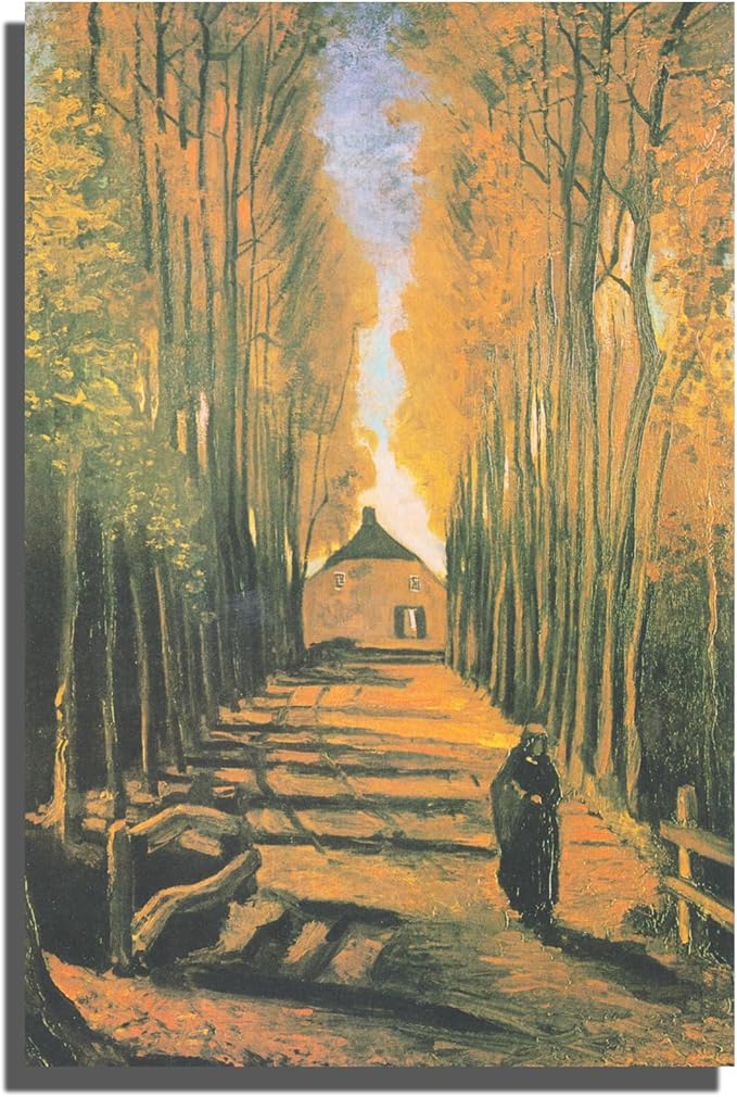 OKRA Vincent Van Gogh'S Avenue Of Poplars Canvas Wall Art - Famous Rural Landscape Pictures - Famous Painting Reproductions - Cool Home Decor for Study, Living Room, Kitchen - Unframed