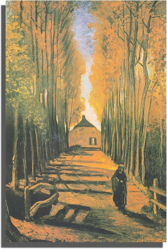 OKRA Vincent Van Gogh'S Avenue Of Poplars Canvas Wall Art - Famous Rural Landscape Pictures - Famous Painting Reproductions - Cool Home Decor for Study, Living Room, Kitchen - Unframed