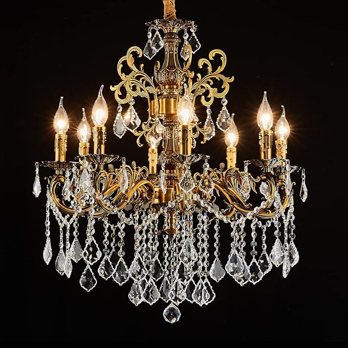 8 Light Classic Traditional Candle-Style Crystal Chandeliers for Dining Room Living Room Bedroom entryway Antique Gold Finish