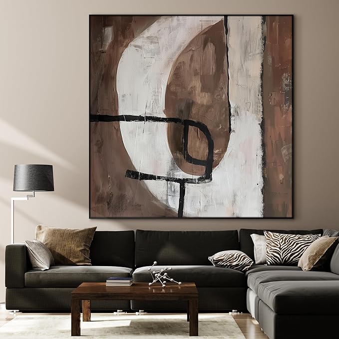 72"x72" XL Framed Wall Art - Abstract Shapes Minimalist Earth Tones (Frame Assembly Required)