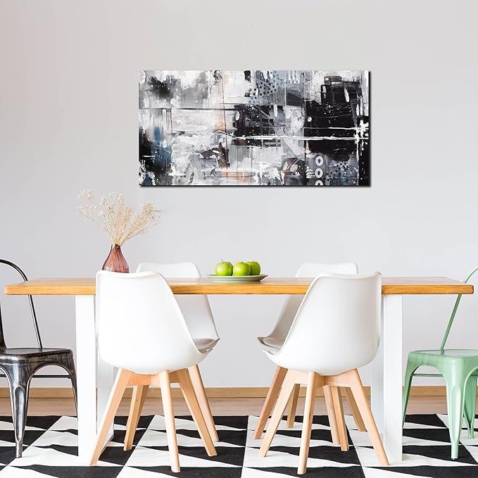 Abstract Art Wall Decor Office - Black And White Pictures Wall Art for Living Room - Modern Prints Wall Art Bedroom Size 20" x 40"