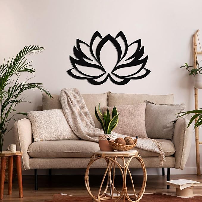 Metal Wall Art - Lotus Flower - 3D Wall Silhouette Metal Wall Decor Home Office Decoration Bedroom Living Room Decor Sculpture (Black, 39"W x 25"H / 100x64 cm)