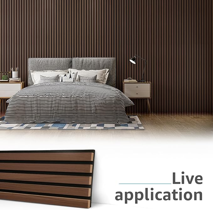 Art3d 6-Pack Acoustic Wood Slat Wall Panels for Interior Decor, 3D Fluted Sound Absorbing Wood Paneling for Accent Wall Ceiling Kitchen Living Room Bedroom Office, 94.5 x 7.9 inch Deep Walnut