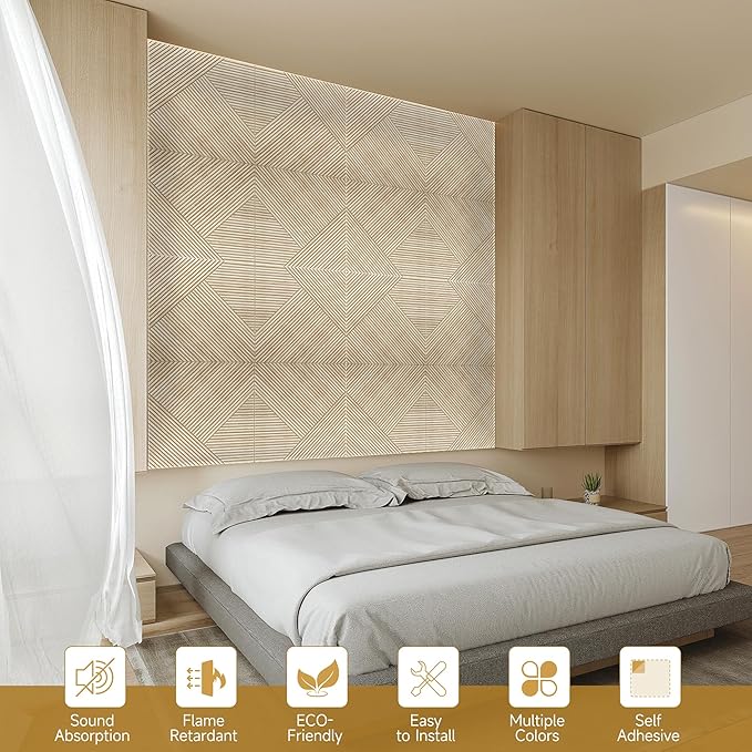 Acoustic Wall Panels,6 Pack Total Size 72 x 48 Inches,Self-Adhesive Decorative Acoustic Panels for Wall and ceiling,3D UV Printing with Wood Look,Rustic Oak