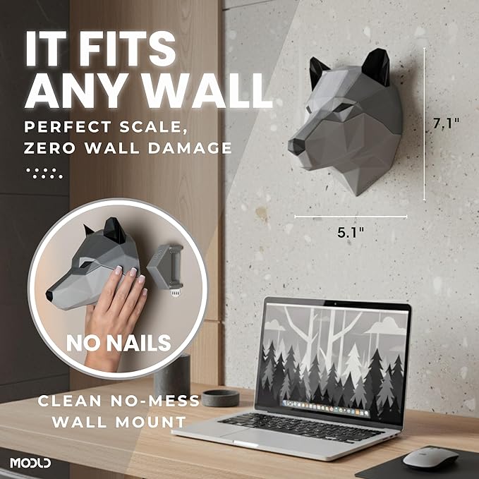 MODLD ‘The Howler’ – 3D Printed Geometric Wolf Head Wall Sculpture | Modern Faux Taxidermy Animal Living Room Decor, Bedroom Decor, Office | Unique Gift Idea | Wall Art for Living Room