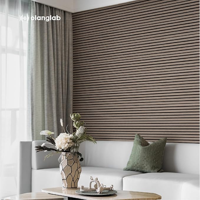 Olanglab Wood Slat Wall Panels, Wooden Acoustic Wall Panels, 94.5"x12.6" Each 3D Wall Panels for Interior Wall Decor, 4 Pack in Total 94.5"x50.4" (Dark Walnut)