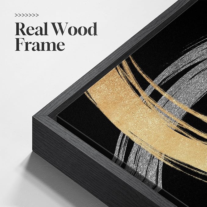 Large Framed Black and Gold Abstract Canvas Wall Art for Living Room, 3 Piece Modern Prints Paintings Artwork for Walls, Gold Silver Abstract Circle for Hallway Dining Office Wall Decor 24x36 Inch