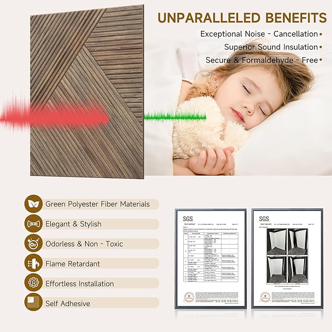 Acoustic Wall Panels,6 Pack Total Size 72 x 48 Inches,Self-Adhesive Decorative Acoustic Panels for Wall and ceiling,3D UV Printing with Wood Look,Natural Walnut