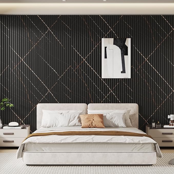 8-Pack WPC Slat Wall Panels - 3D Wall Panels, Water-Proof and Easy Installation, Accent Slat Wall Paneling for Living Room, Office,Granite, 96 x 6.6 Inch